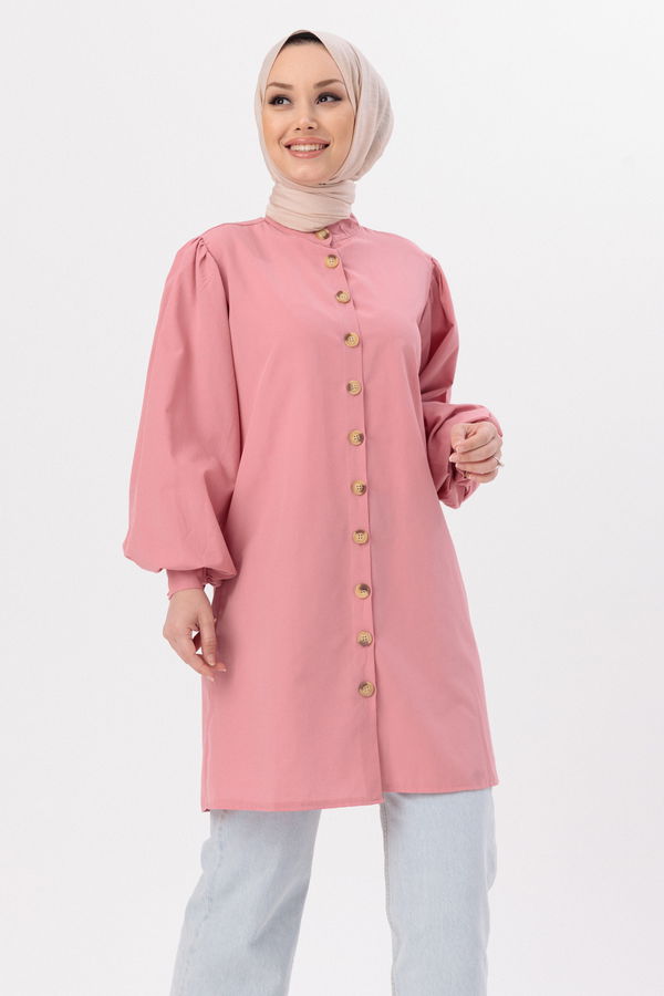 Düz Hakim Yaka Kadın Pembe TUNIK - 3532