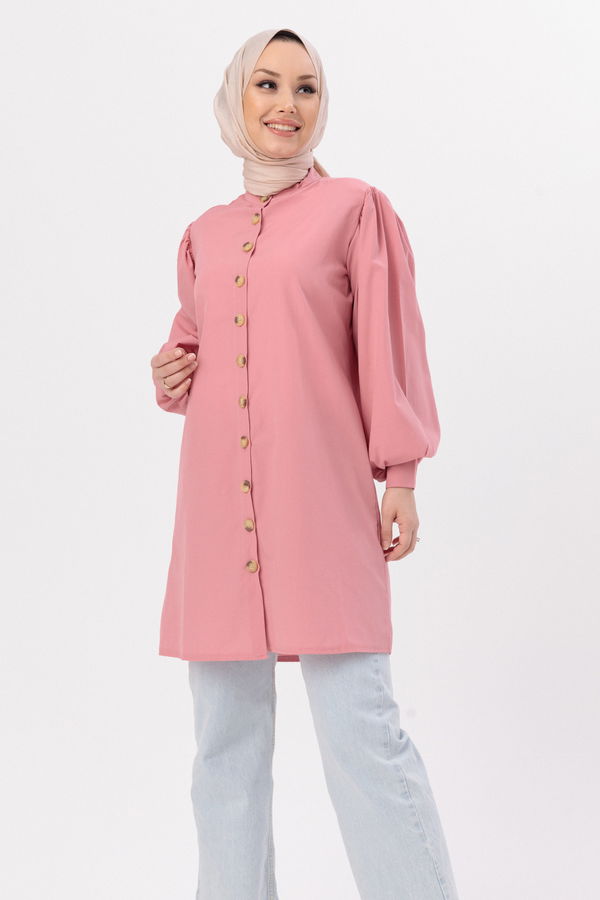 Düz Hakim Yaka Kadın Pembe TUNIK - 3532