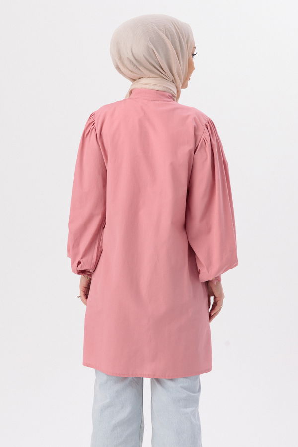 Düz Hakim Yaka Kadın Pembe TUNIK - 3532