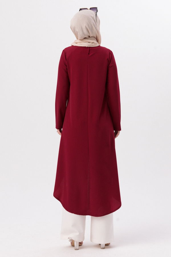 Düz Bisiklet Yaka Kadın Bordo TUNIK - 3652 BORDO