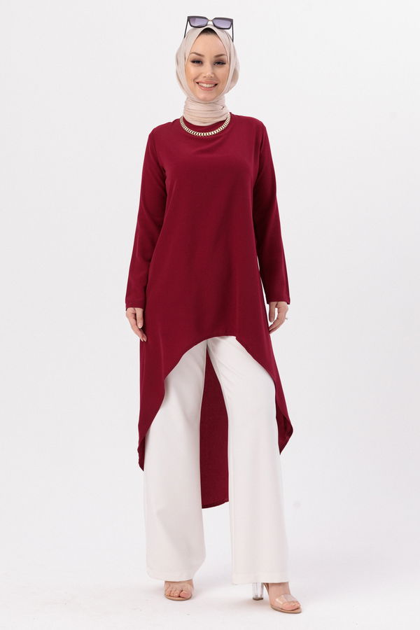 Düz Bisiklet Yaka Kadın Bordo TUNIK - 3652 BORDO