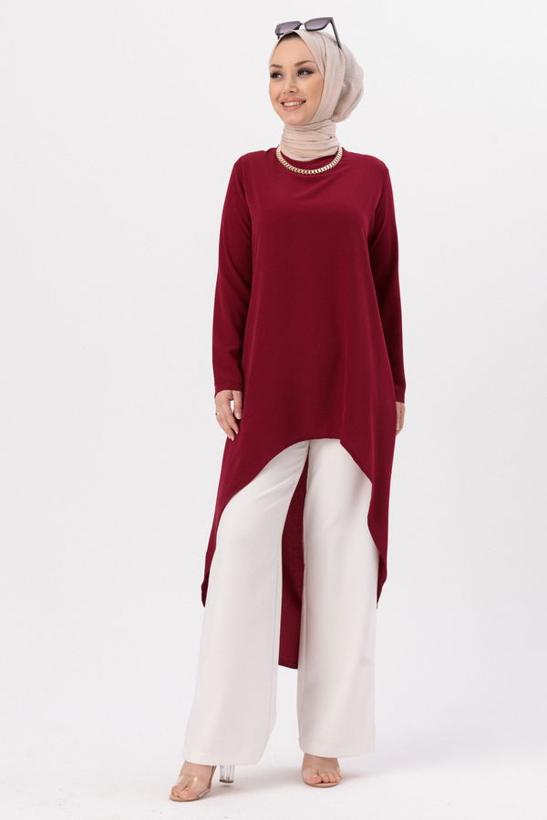 Düz Bisiklet Yaka Kadın Bordo TUNIK - 3652 BORDO