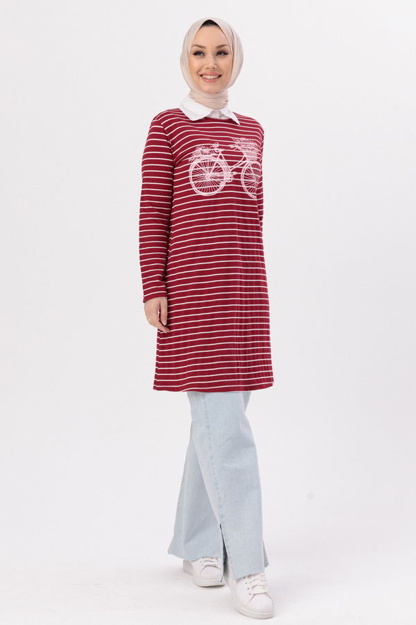 Düz Bisiklet Yaka Kadın Bordo TUNIK - 3721 BORDO