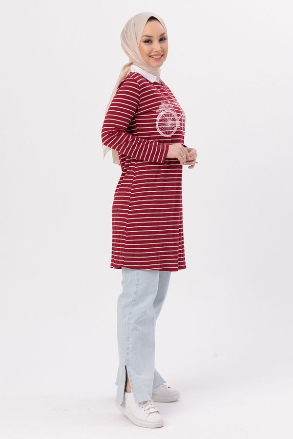 Düz Bisiklet Yaka Kadın Bordo TUNIK - 3721 BORDO