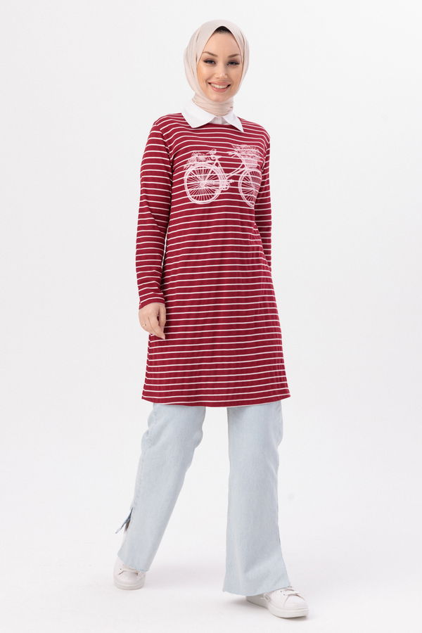 Düz Bisiklet Yaka Kadın Bordo TUNIK - 3721 BORDO