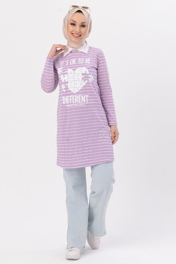 Düz Bisiklet Yaka Kadın Lila TUNIK - 3728 LİLA