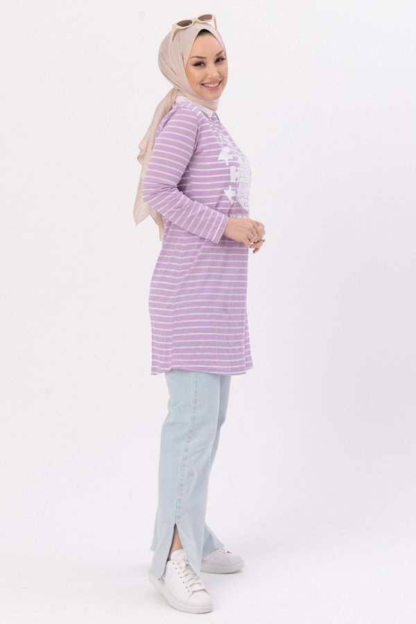 Düz Bisiklet Yaka Kadın Lila TUNIK - 3728 LİLA