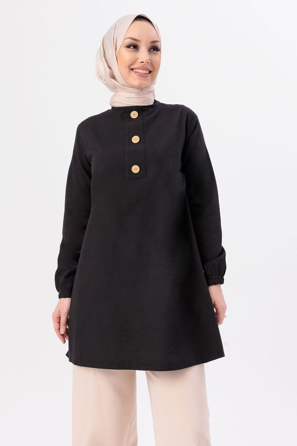 Düz Bisiklet Yaka Kadın Siyah Tunik - 3998