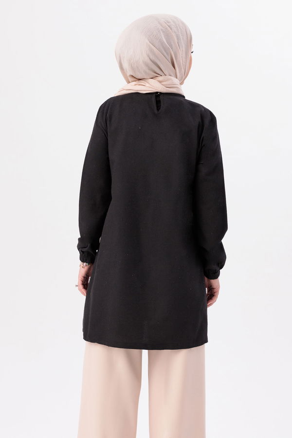 Düz Bisiklet Yaka Kadın Siyah Tunik - 3998