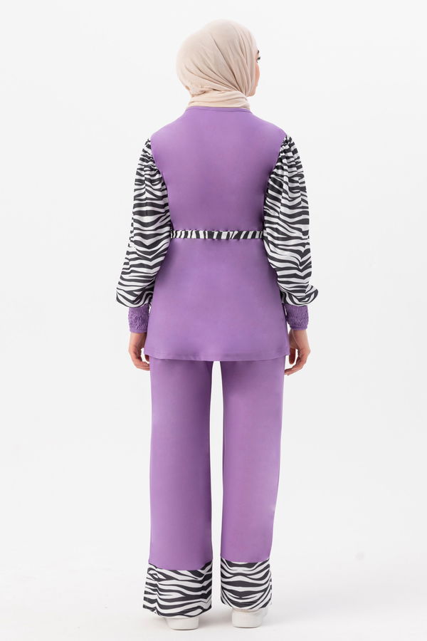 Düz Bisiklet Yaka Kadın Lila Tunik Pantolon - 3986 LİLA