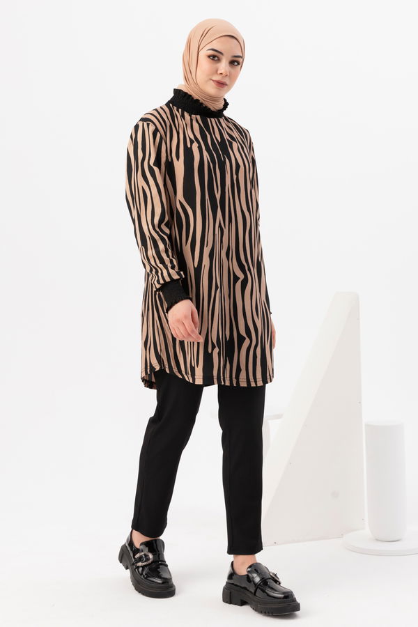Düz Orta Kadın Bej Tunik Pantolon - 20958 BEJ