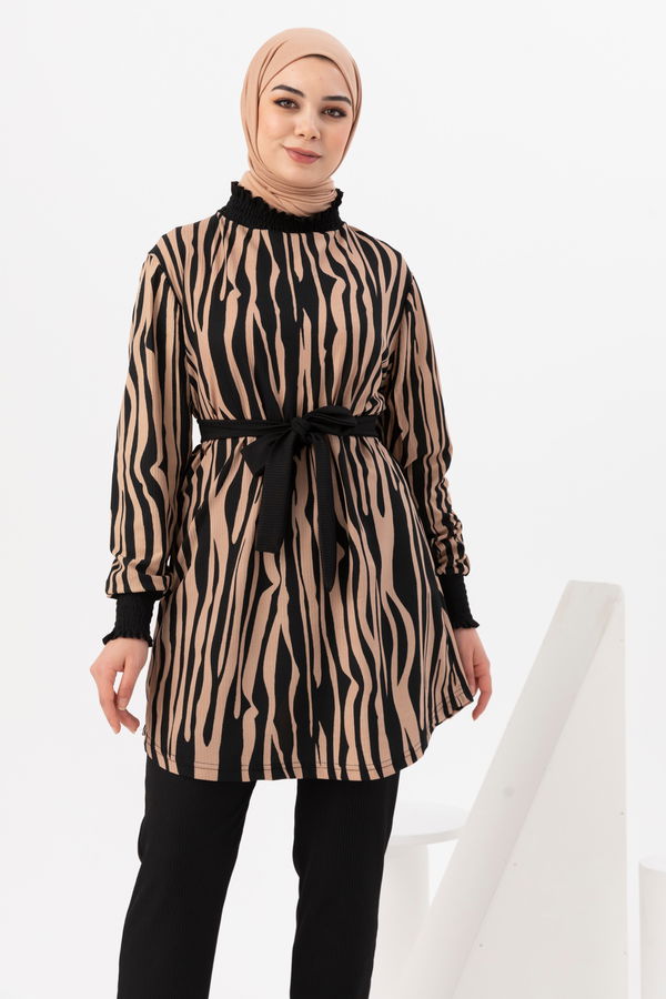 Düz Orta Kadın Bej Tunik Pantolon - 20958 BEJ