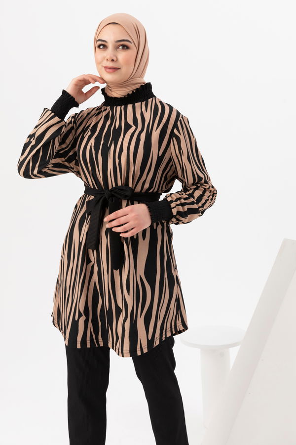 Düz Orta Kadın Bej Tunik Pantolon - 20958 BEJ
