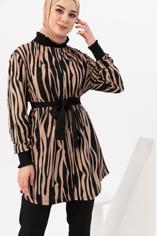 Düz Orta Kadın Bej Tunik Pantolon - 20958 BEJ