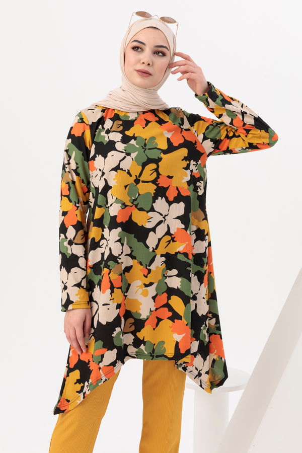 Düz Orta Kadın Sarı Tunik Pantolon - 20962