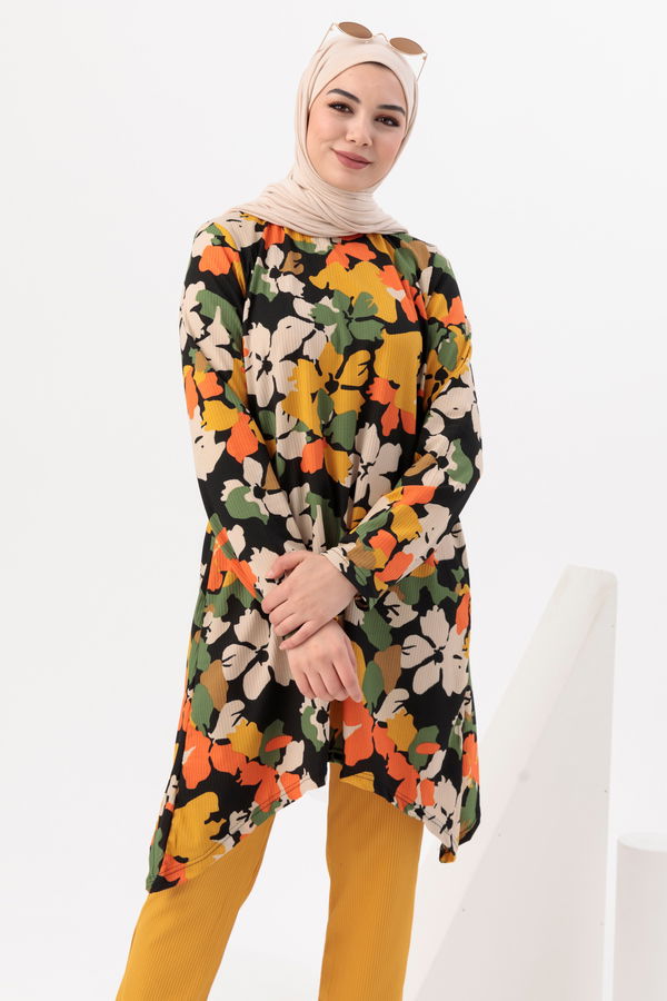 Düz Orta Kadın Sarı Tunik Pantolon - 20962