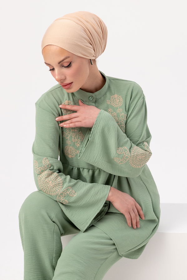 Düz Orta Kadın Yeşil Tunik Pantolon - 20961 YEŞİL