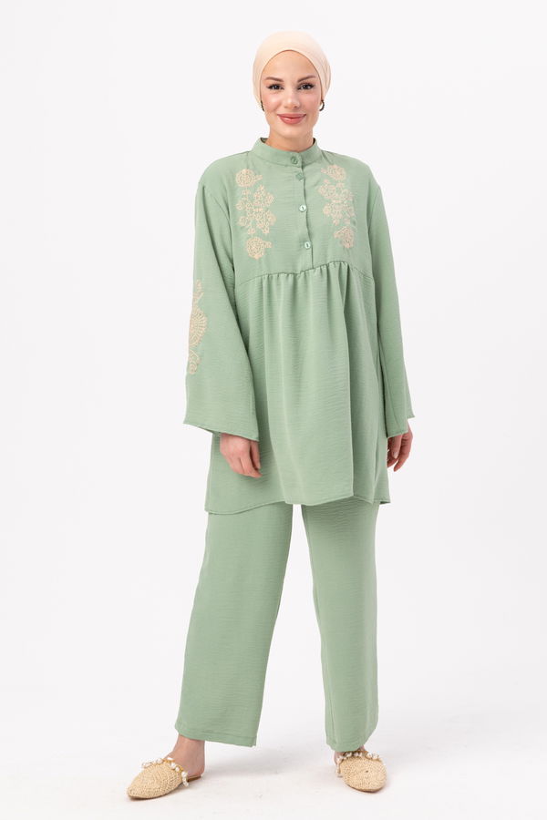 Düz Orta Kadın Yeşil Tunik Pantolon - 20961 YEŞİL