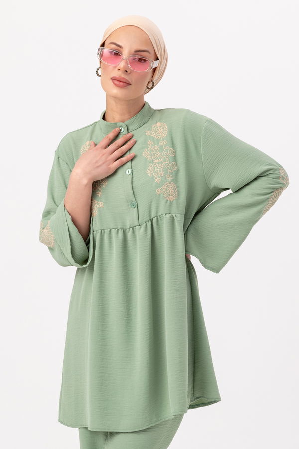 Düz Orta Kadın Yeşil Tunik Pantolon - 20961 YEŞİL