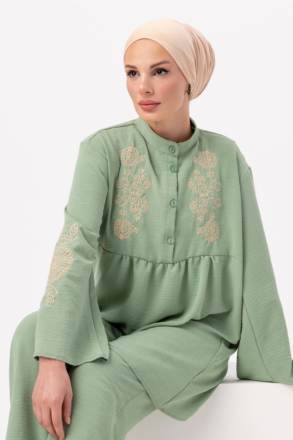 Düz Orta Kadın Yeşil Tunik Pantolon - 20961 YEŞİL