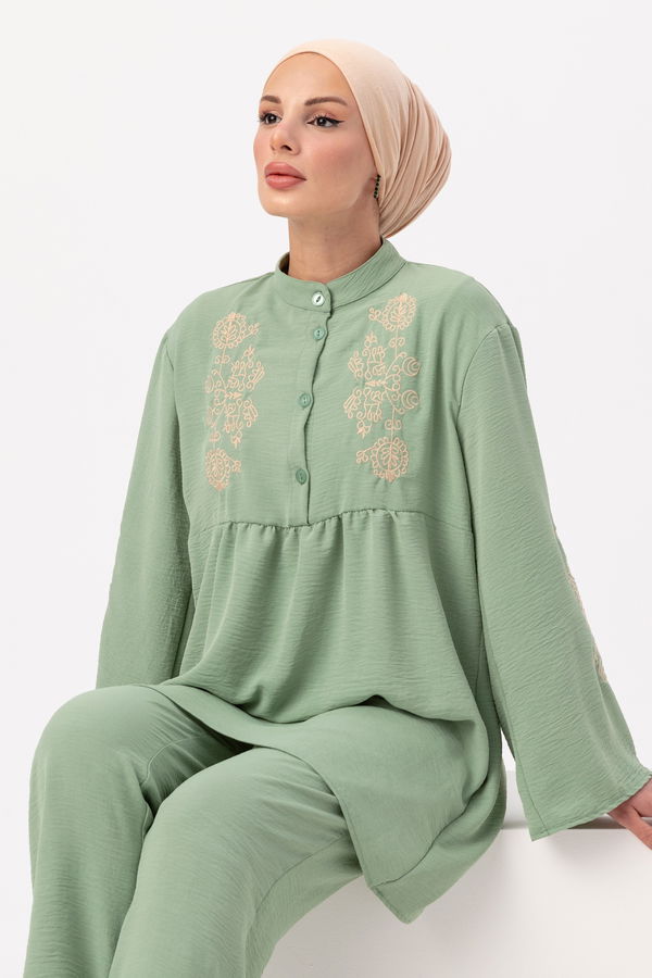 Düz Orta Kadın Yeşil Tunik Pantolon - 20961 YEŞİL