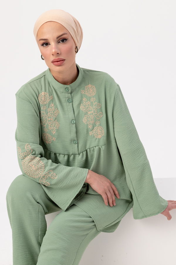 Düz Orta Kadın Yeşil Tunik Pantolon - 20961 YEŞİL
