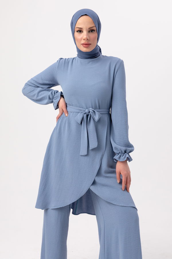 Düz Orta Kadın Mavi Tunik Pantolon - 20964 MAVİ