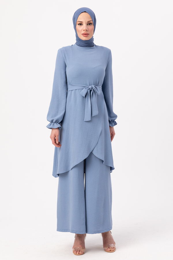 Düz Orta Kadın Mavi Tunik Pantolon - 20964 MAVİ