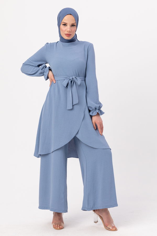 Düz Orta Kadın Mavi Tunik Pantolon - 20964 MAVİ