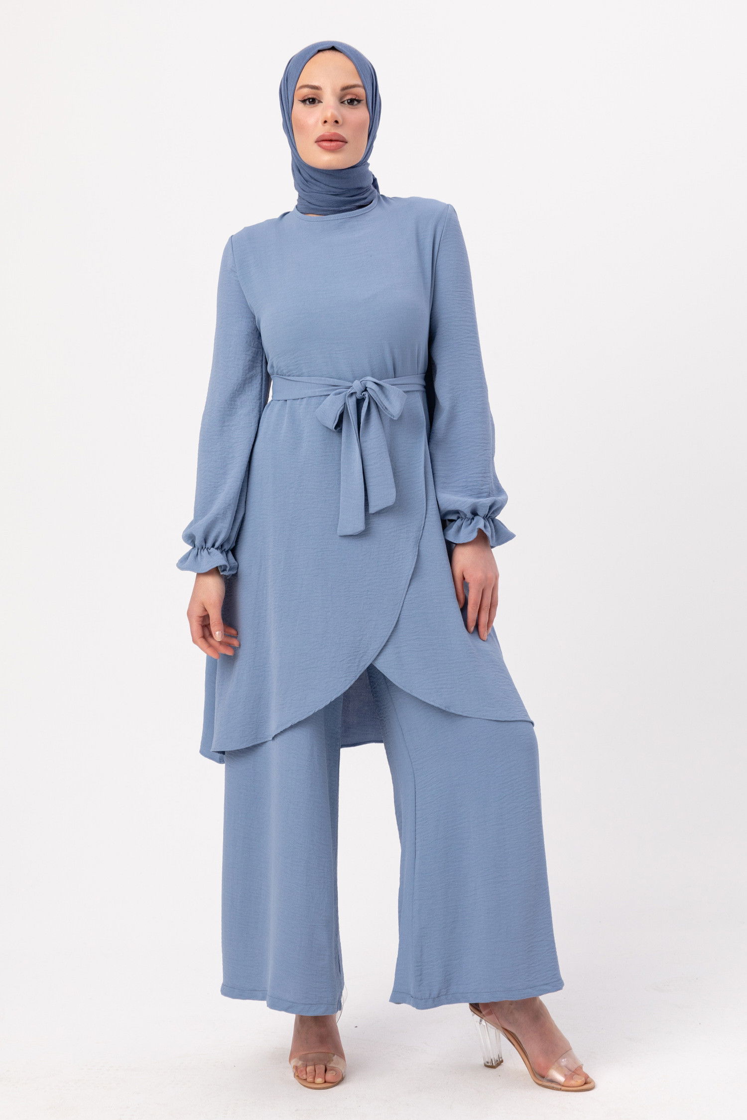 Düz Orta Kadın Mavi Tunik Pantolon - 20964 MAVİ