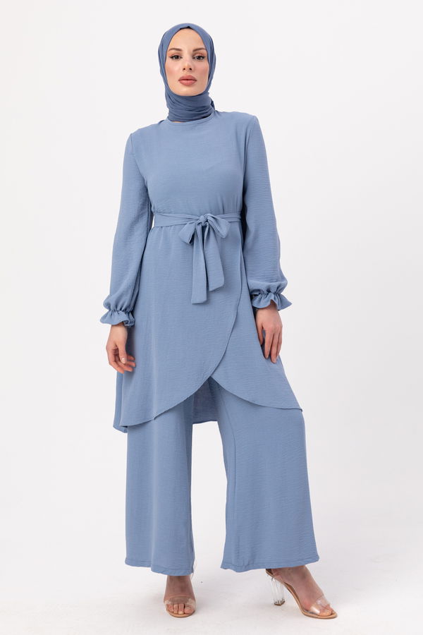 Düz Orta Kadın Mavi Tunik Pantolon - 20964 MAVİ