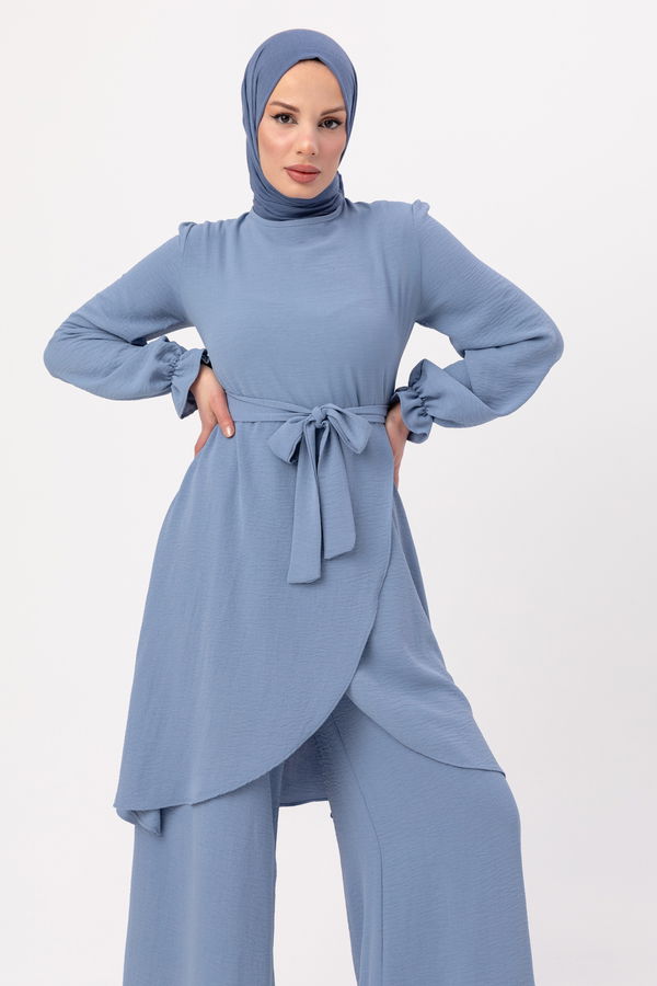 Düz Orta Kadın Mavi Tunik Pantolon - 20964 MAVİ