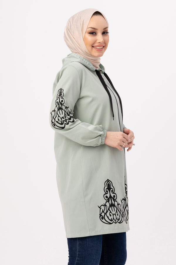 Düz Orta Kadın Yeşil Baskılı Tunik - 3729 YEŞİL
