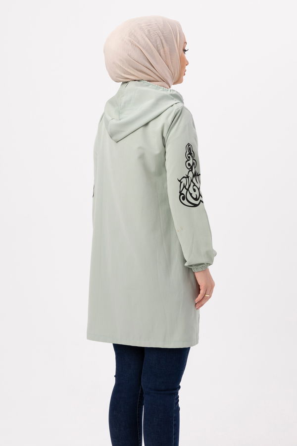 Düz Orta Kadın Yeşil Baskılı Tunik - 3729 YEŞİL