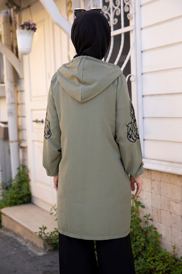Düz Orta Kadın Haki Baskılı Tunik - 3729
