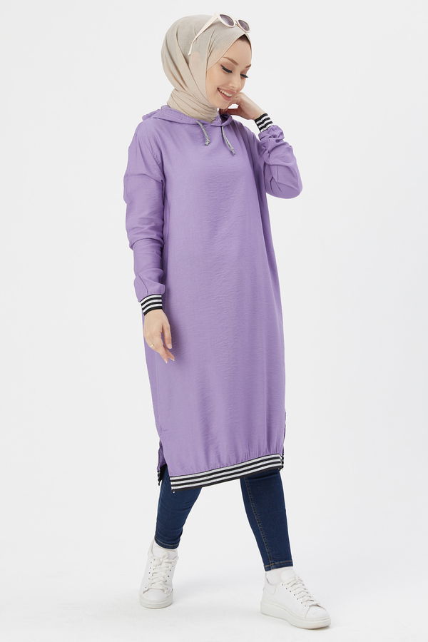 Düz Kapsonlu Yaka Kadın Lila KAPSONLU TUNIK - 3534 LİLA