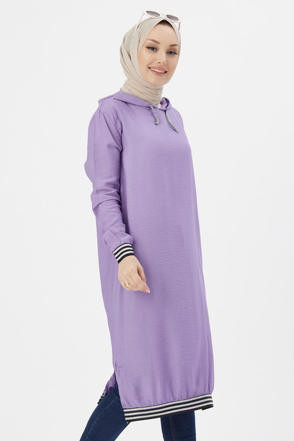 Düz Kapsonlu Yaka Kadın Lila KAPSONLU TUNIK - 3534 LİLA