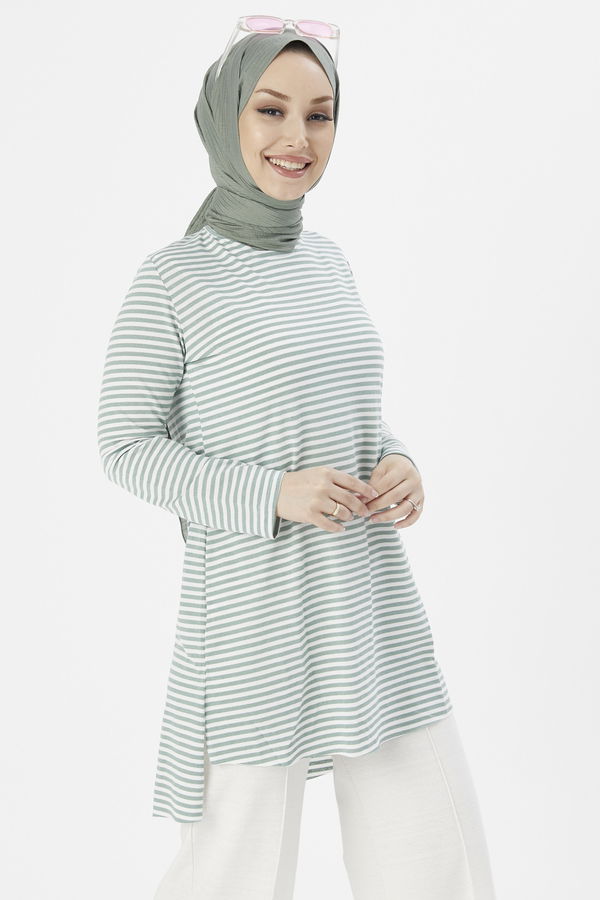 Düz Bisiklet Yaka Kadın Yeşil TUNIK - 3671 YEŞİL