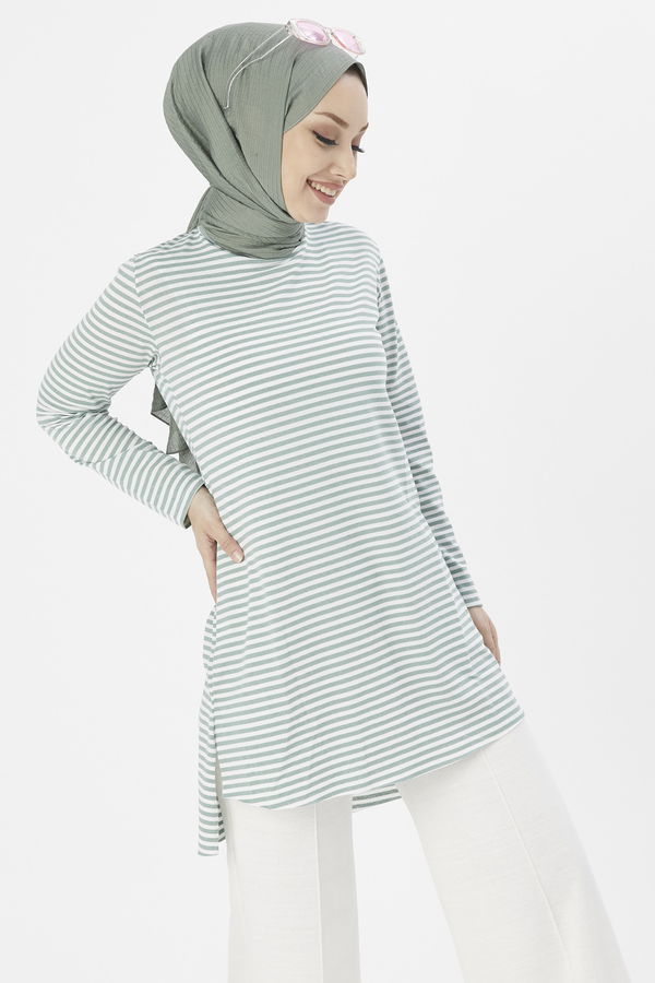 Düz Bisiklet Yaka Kadın Yeşil TUNIK - 3671 YEŞİL