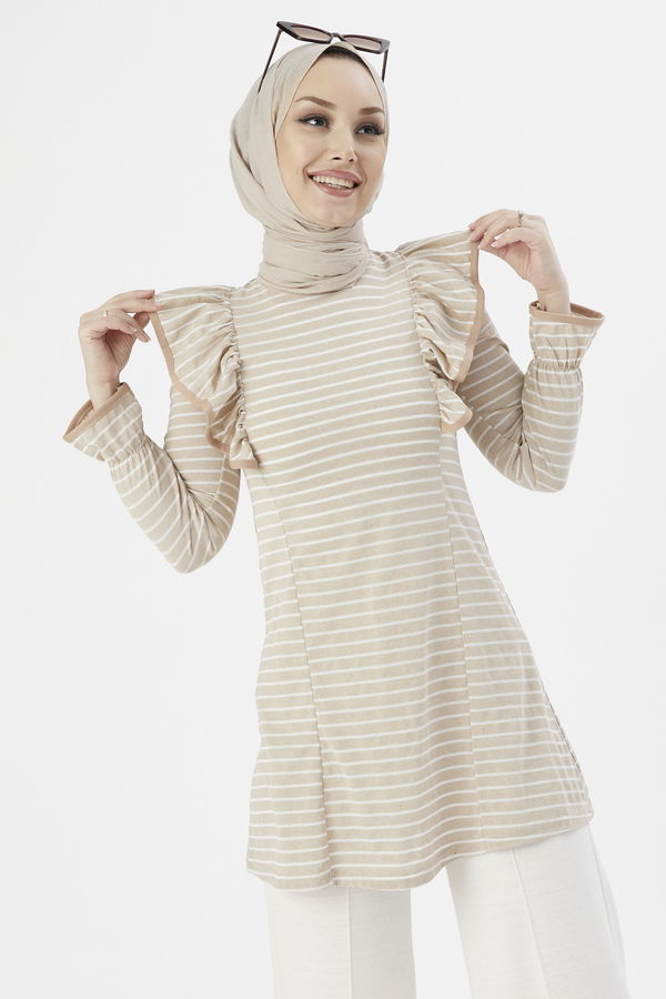Düz Orta Kadın Vizon TUNIK - 3755