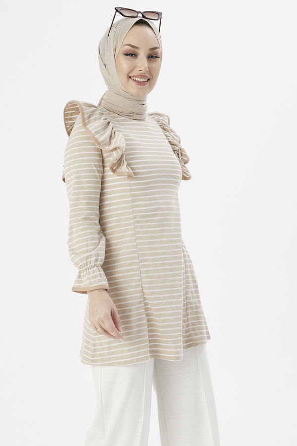 Düz Orta Kadın Vizon TUNIK - 3755