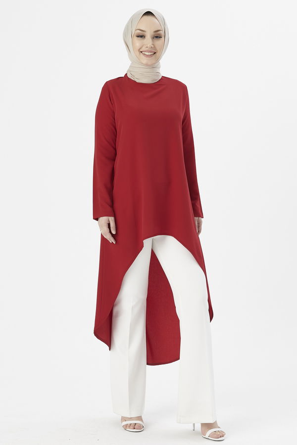 Düz Bisiklet Yaka Kadın Bordo TUNIK - 3652 BORDO
