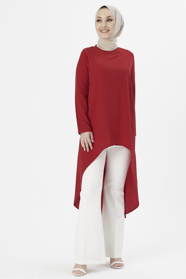 Düz Bisiklet Yaka Kadın Bordo TUNIK - 3652 BORDO