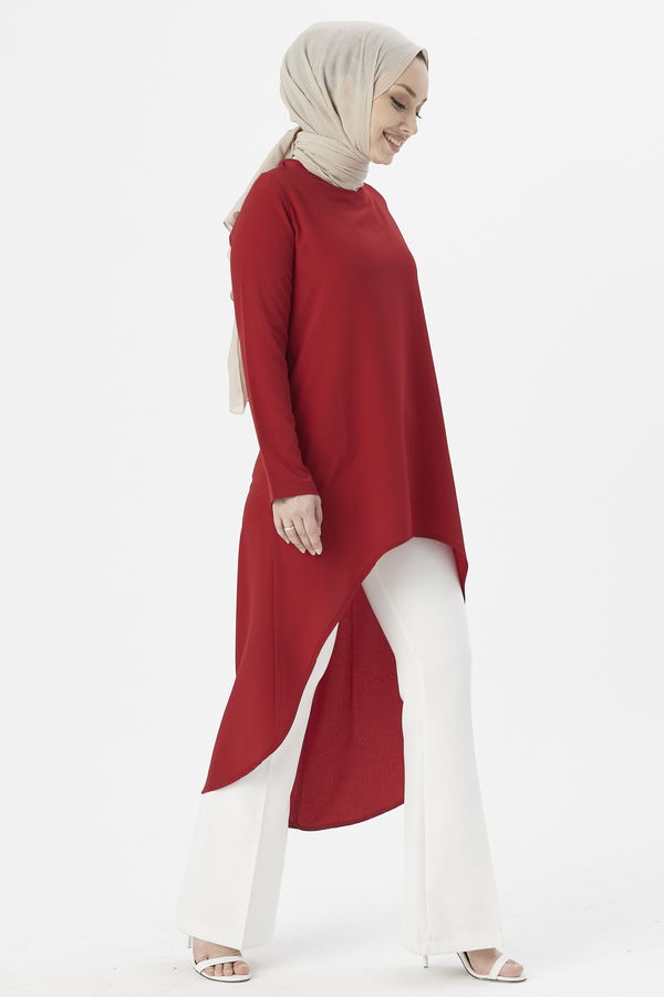 Düz Bisiklet Yaka Kadın Bordo TUNIK - 3652 BORDO