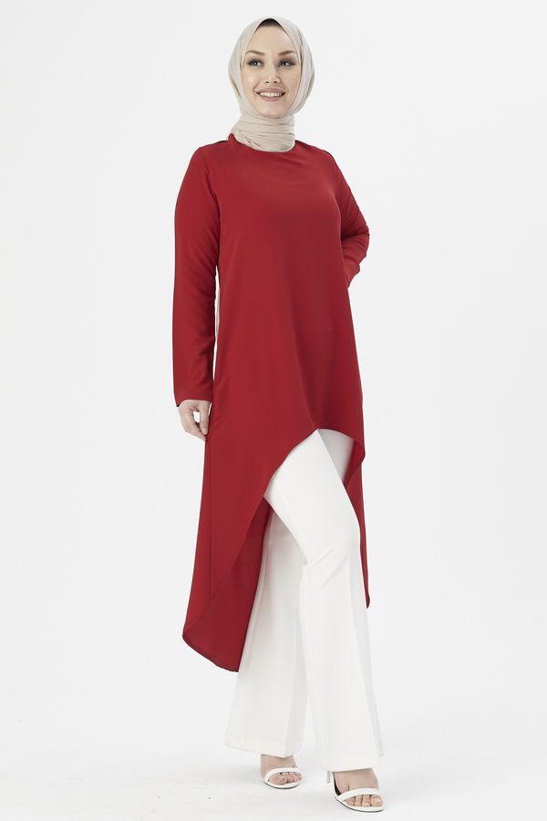 Düz Bisiklet Yaka Kadın Bordo TUNIK - 3652 BORDO