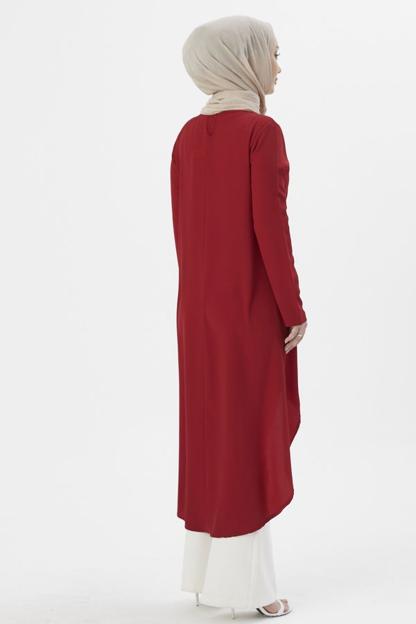 Düz Bisiklet Yaka Kadın Bordo TUNIK - 3652 BORDO