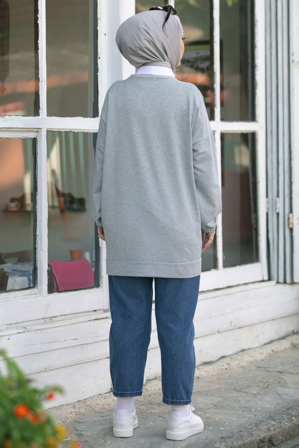 Düz Orta Kadın Gri TUNIK - 3358