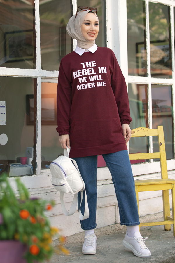 Düz Orta Kadın Bordo TUNIK - 3358 BORDO