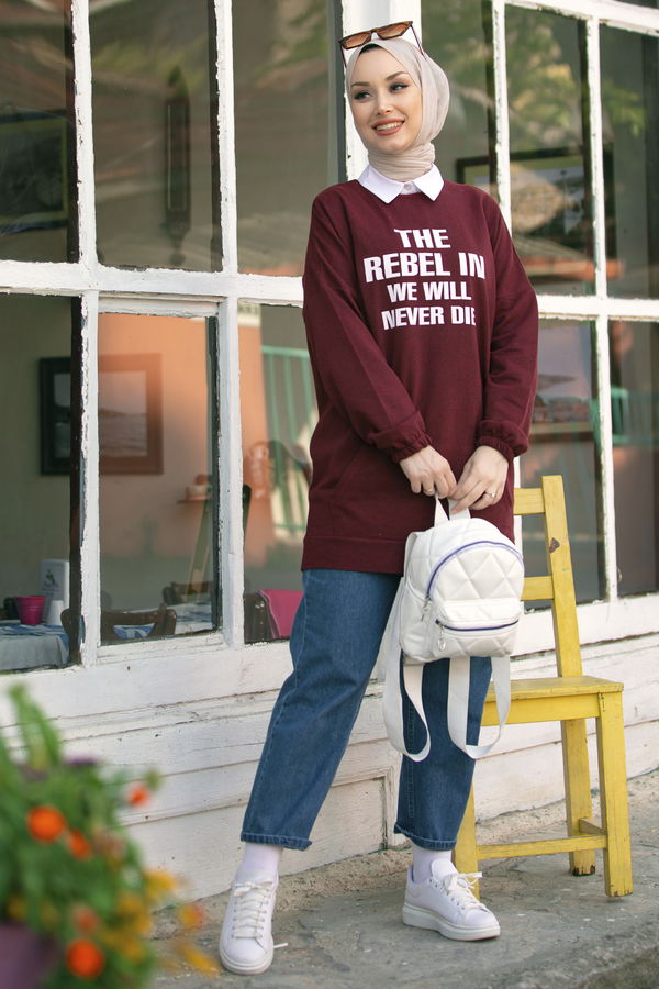 Düz Orta Kadın Bordo TUNIK - 3358 BORDO