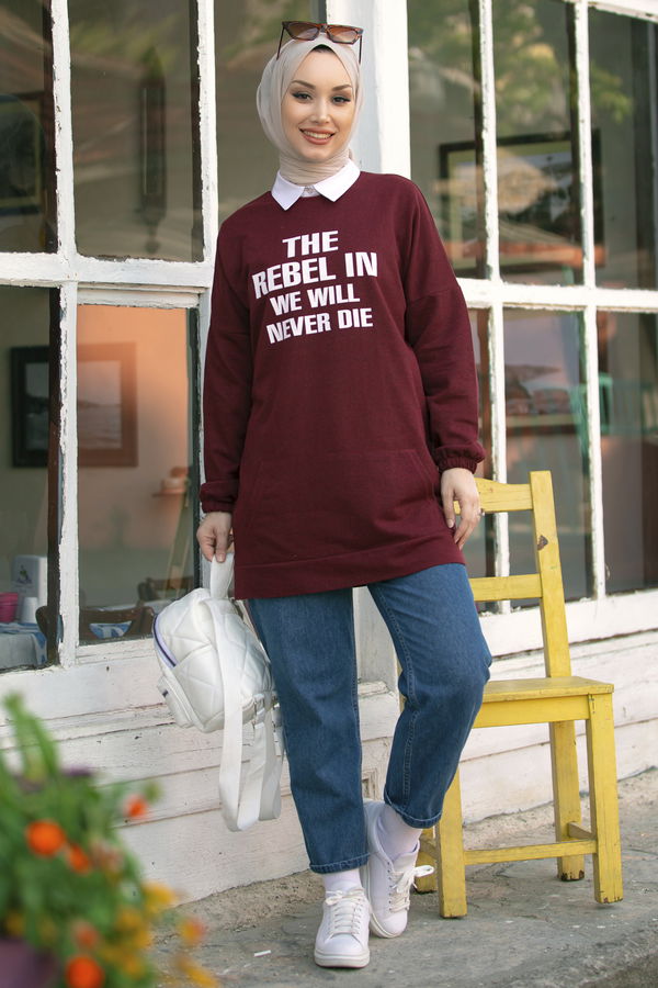 Düz Orta Kadın Bordo TUNIK - 3358 BORDO